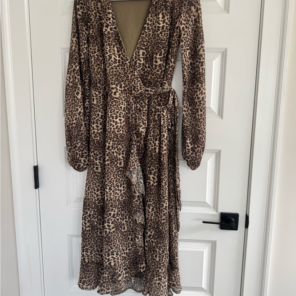 KOOVS Leopard Print Wrap Midi Dress